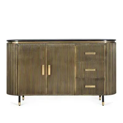 Stephen Ribbed Curved 2 Door Medium Sideboard - Black, Brass