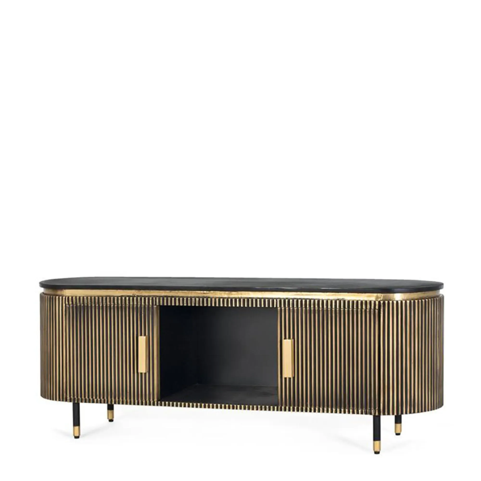 Stephen Ribbed Curved 2 Door TV Unit - Black, Brass