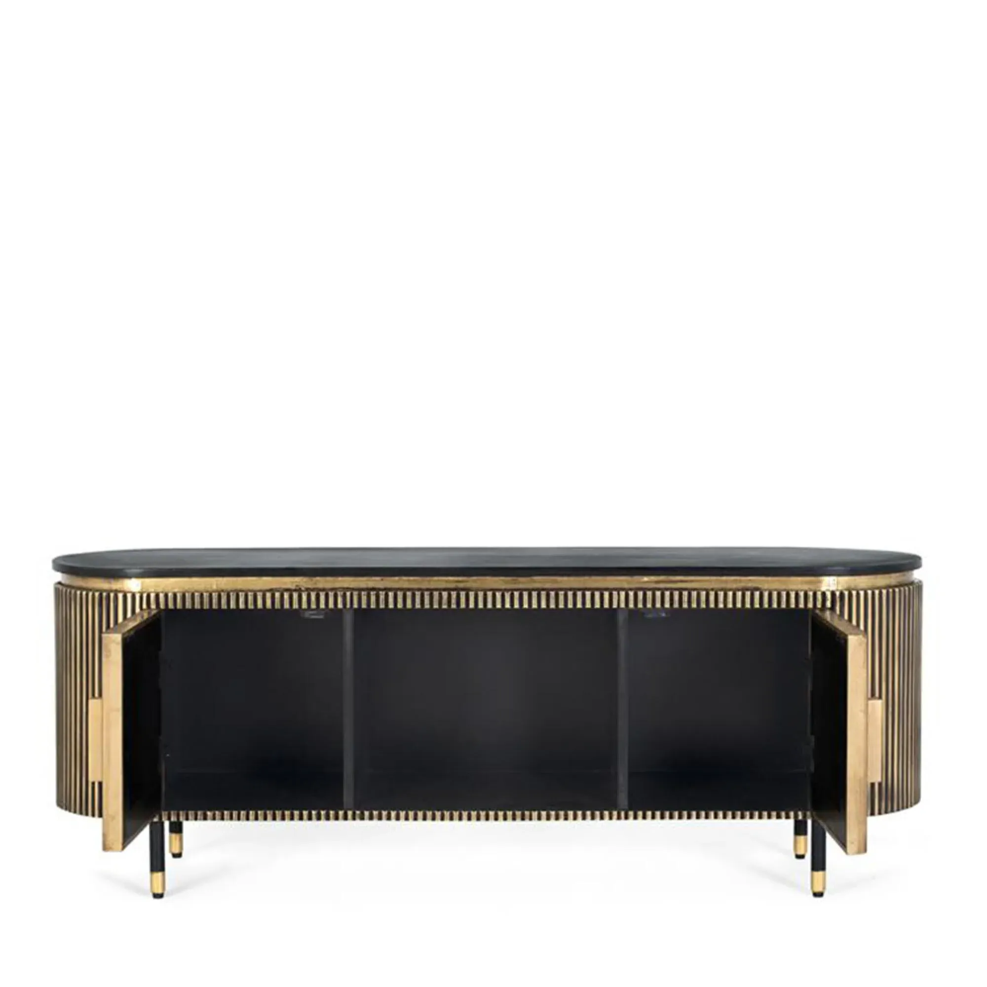Stephen Ribbed Curved 2 Door TV Unit - Black, Brass