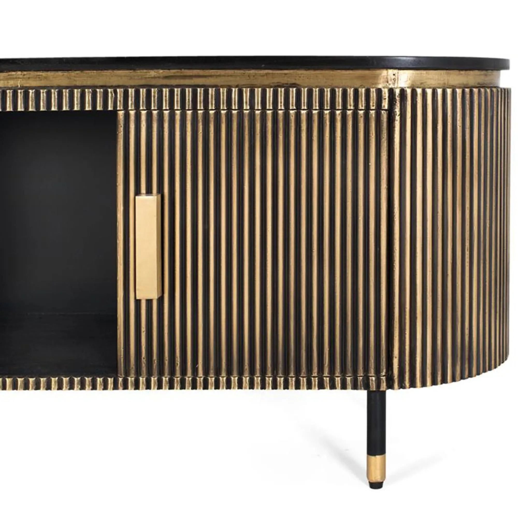 Stephen Ribbed Curved 2 Door TV Unit - Black, Brass