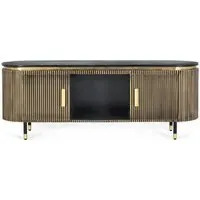 Stephen Ribbed Curved 2 Door TV Unit - Black, Brass