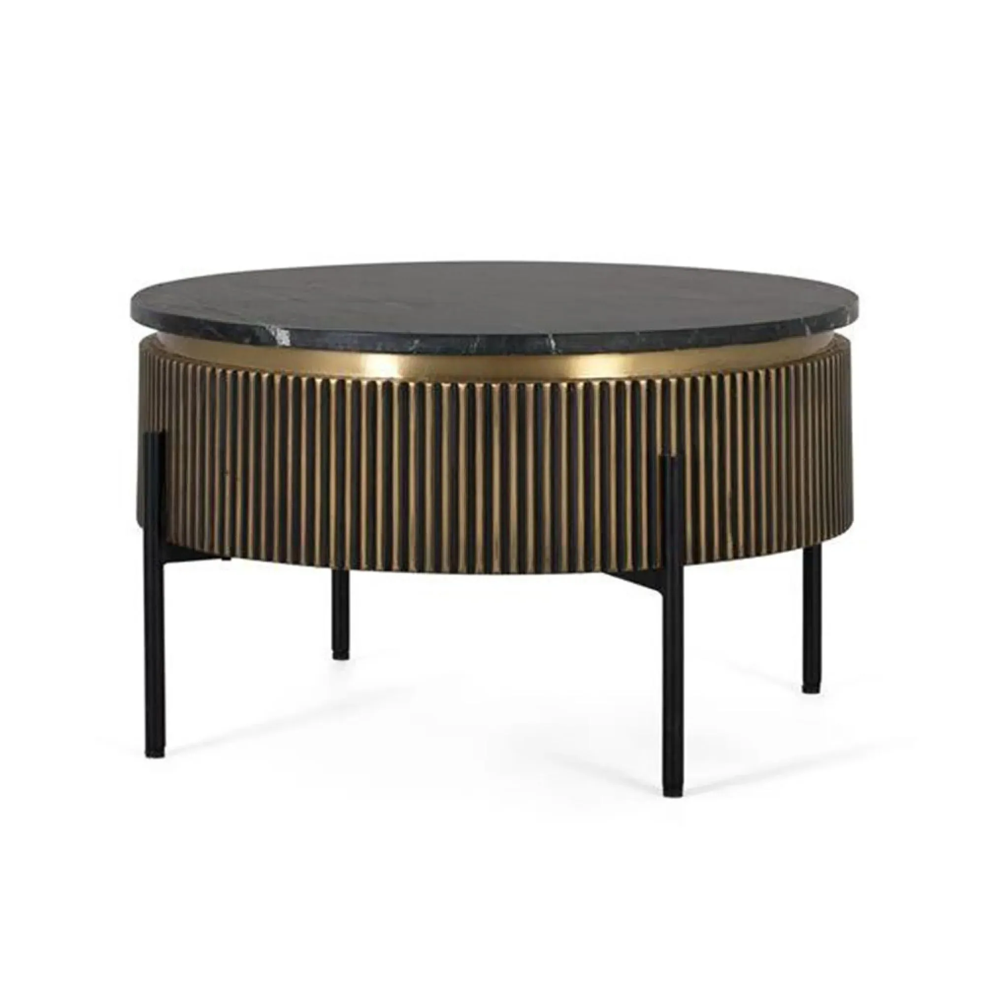 Stephen Ribbed Round Coffee Table - Black, Brass