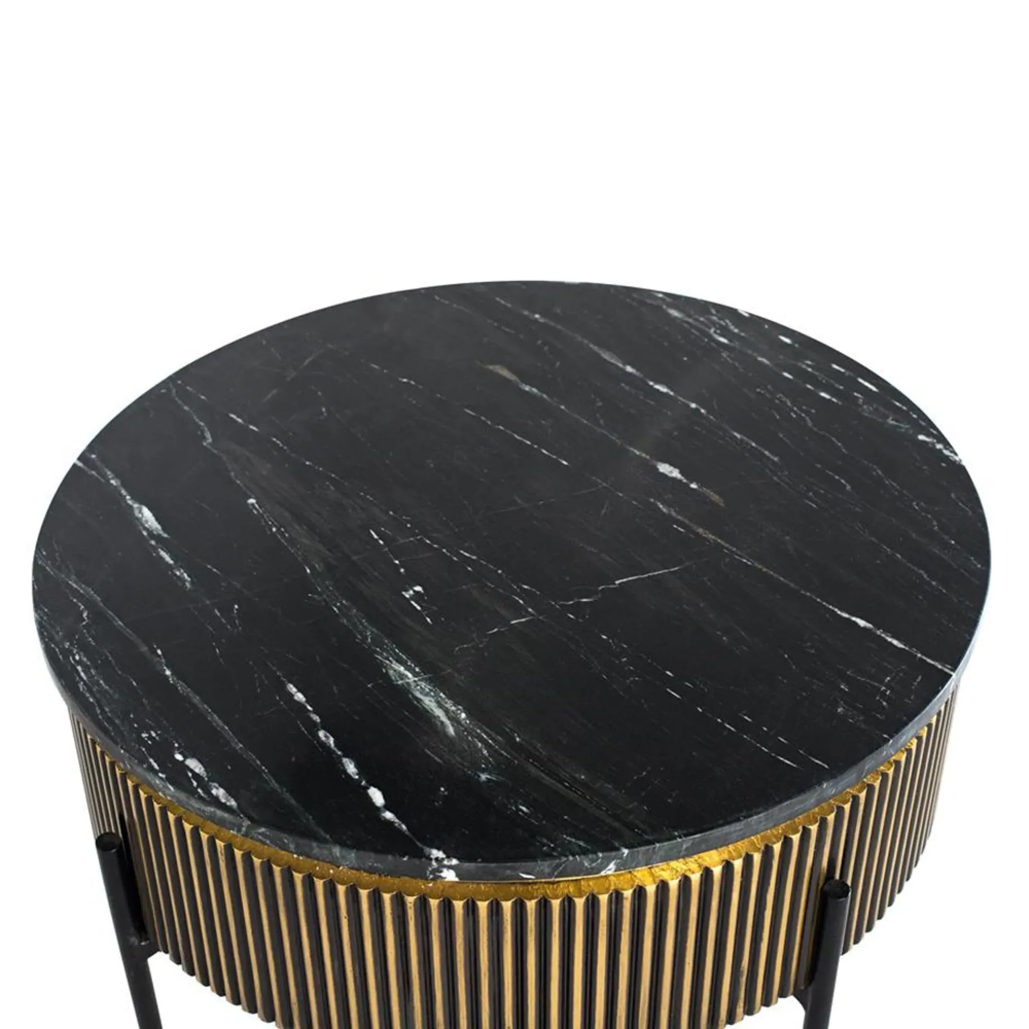 Stephen Ribbed Round Coffee Table - Black, Brass