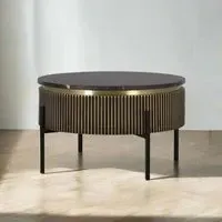 Stephen Ribbed Round Coffee Table - Black, Brass