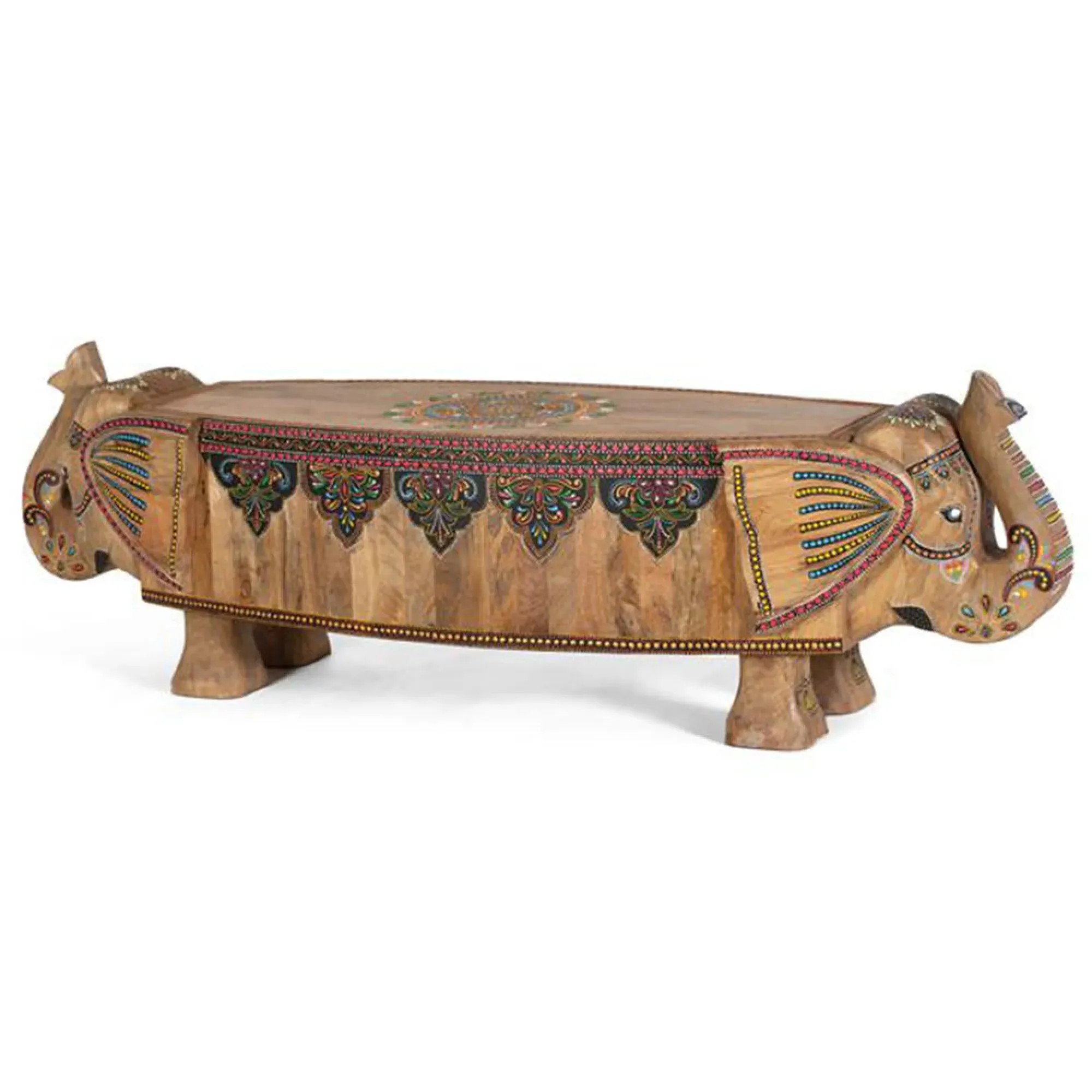 Taconite Painted Elephant Bench - Mango Wood
