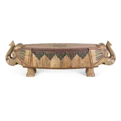 Taconite Painted Elephant Bench - Mango Wood