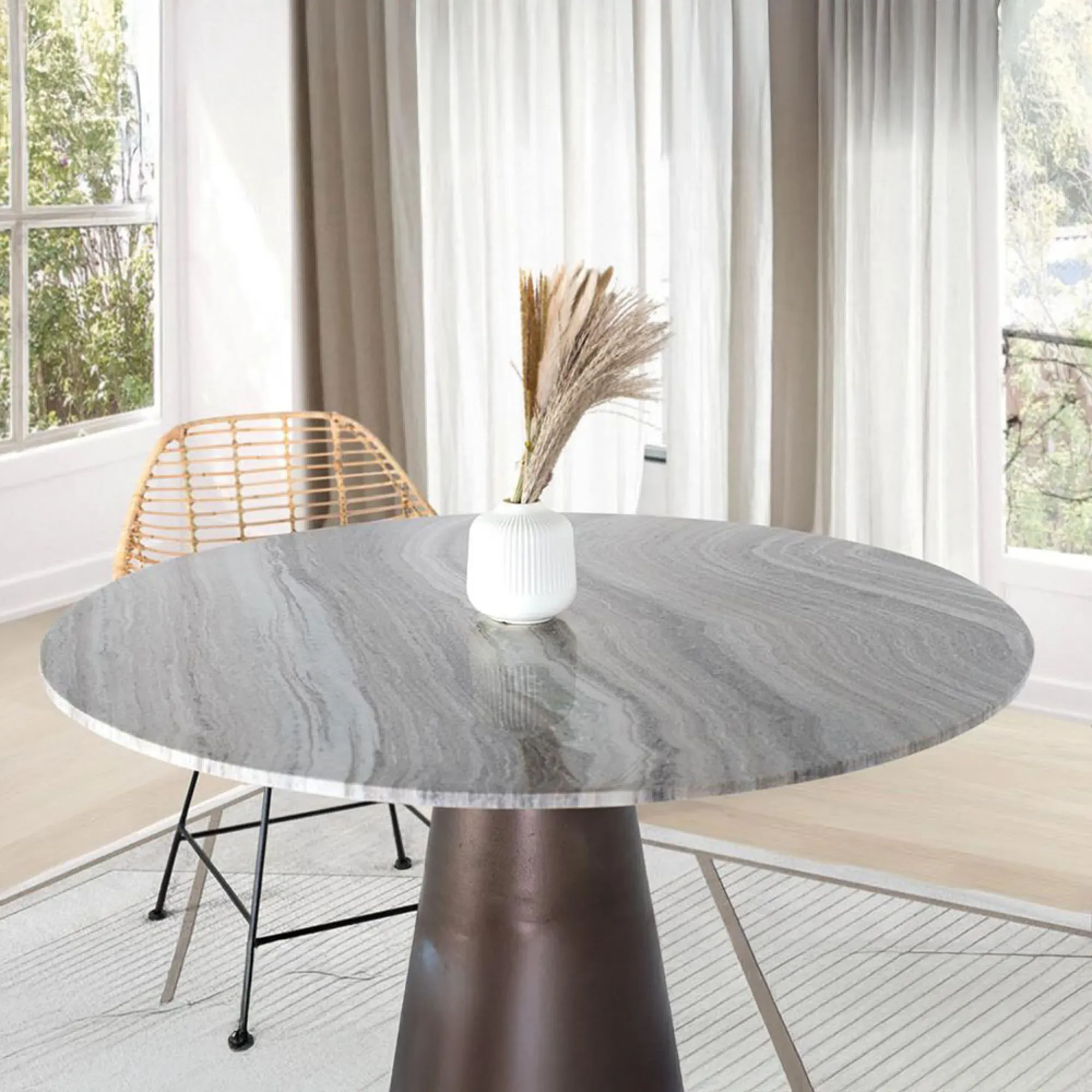Taranto 4-Seater Round Pedestal Dining Table - Grey, Marble