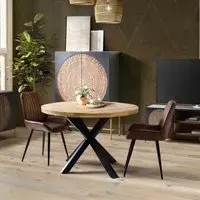 Teramo 4 Seater Round Dining Table with Spider Legs - Natural, Mango Wood