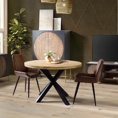 Teramo 4 Seater Round Dining Table with Spider Legs - Natural, Mango Wood image