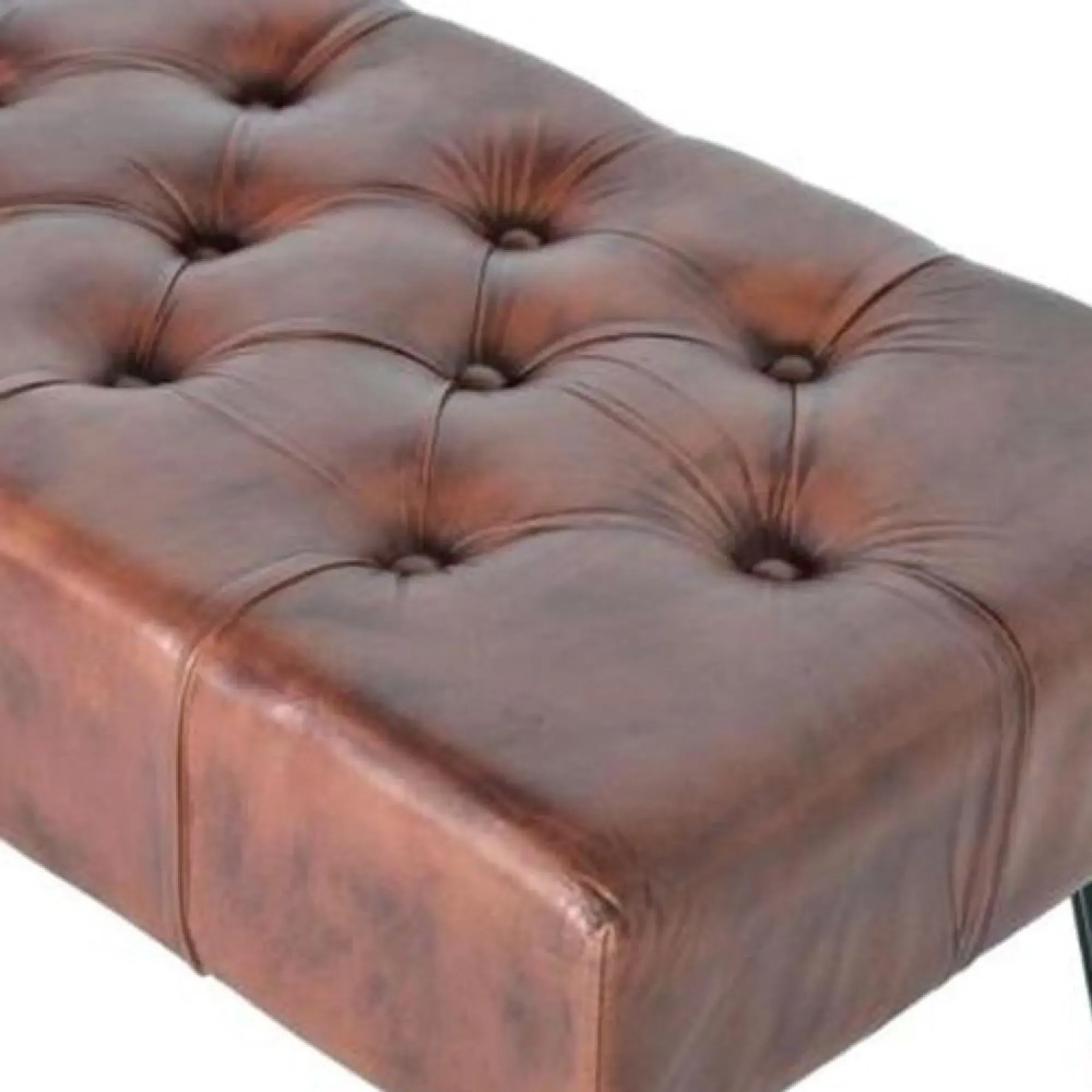 Terni Leather Bench with Hairpin Legs - Brown