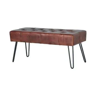 Terni Leather Bench with Hairpin Legs - Brown image