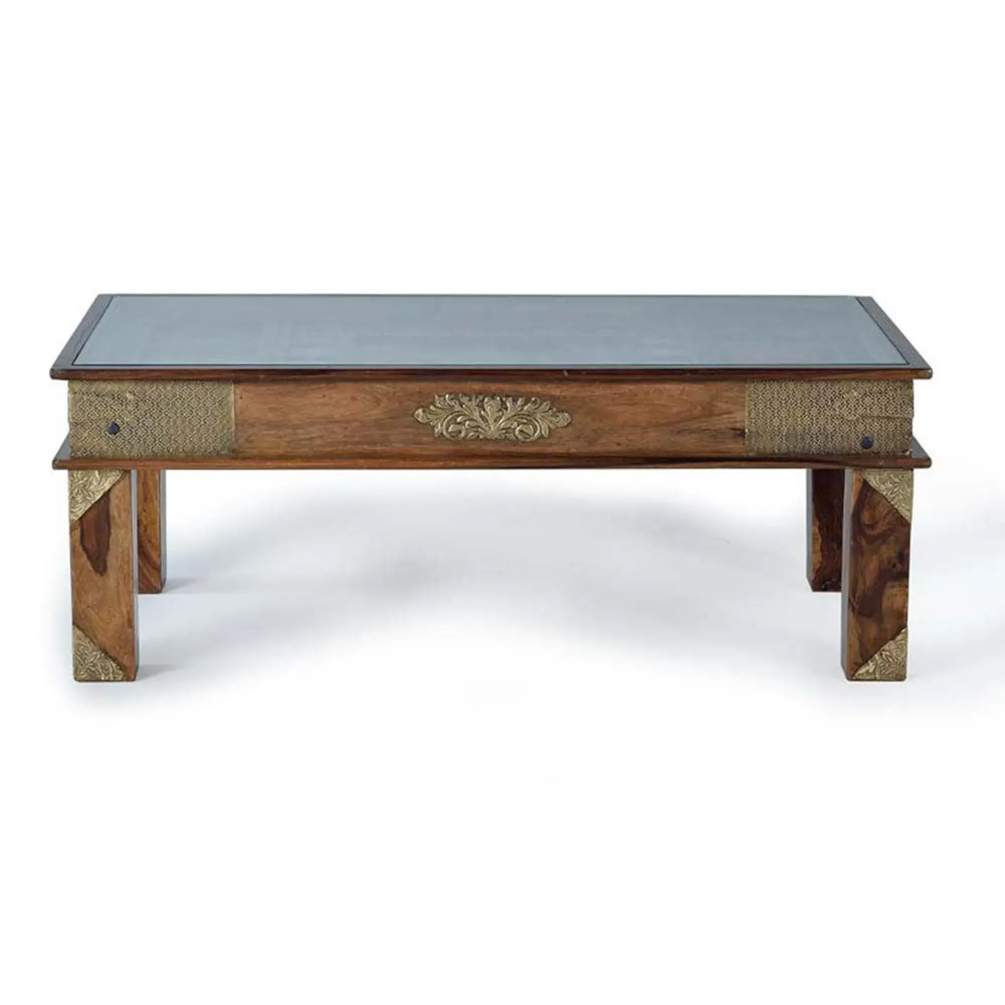 Trona Coffee Table - Brass, Acacia Wood