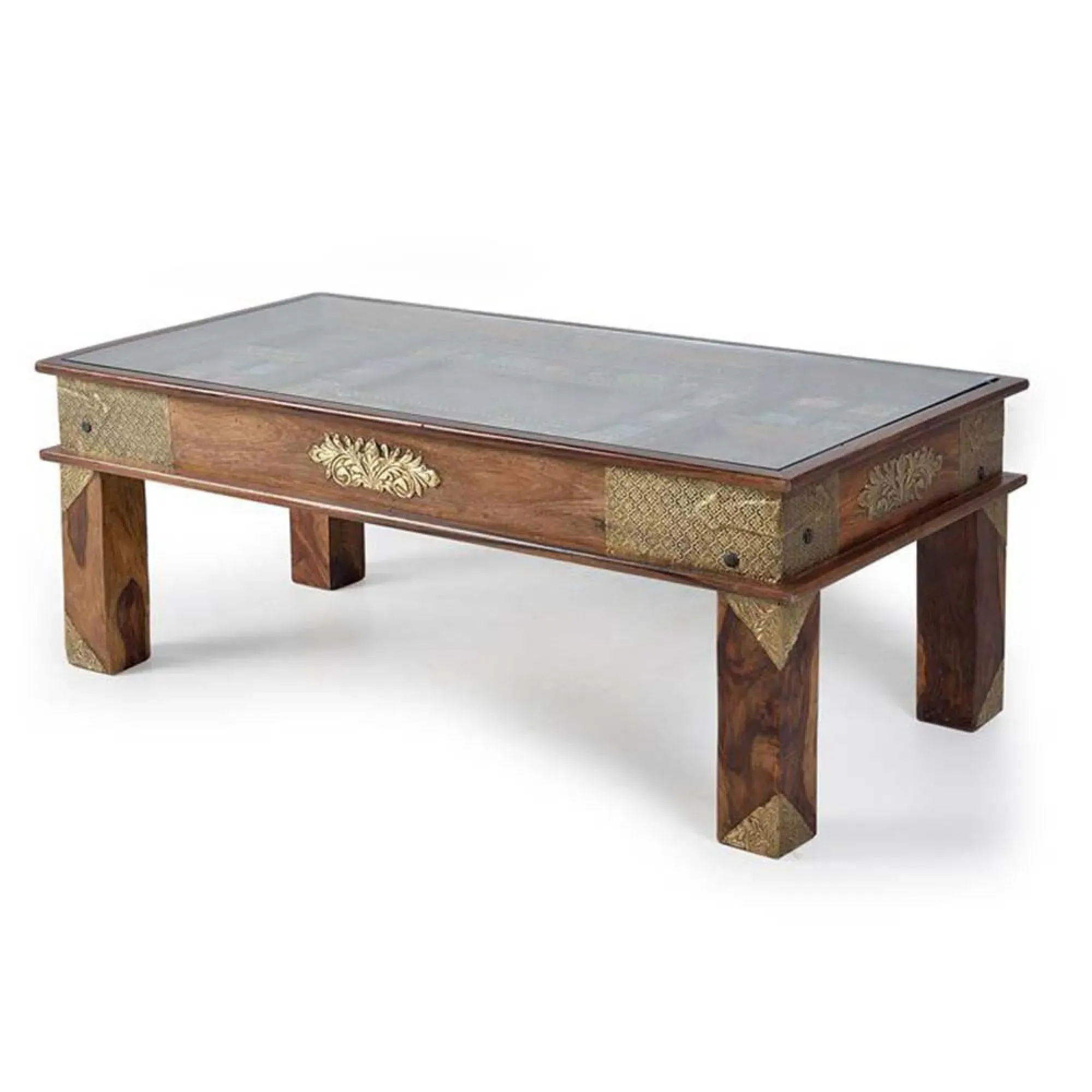 Trona Coffee Table - Brass, Acacia Wood
