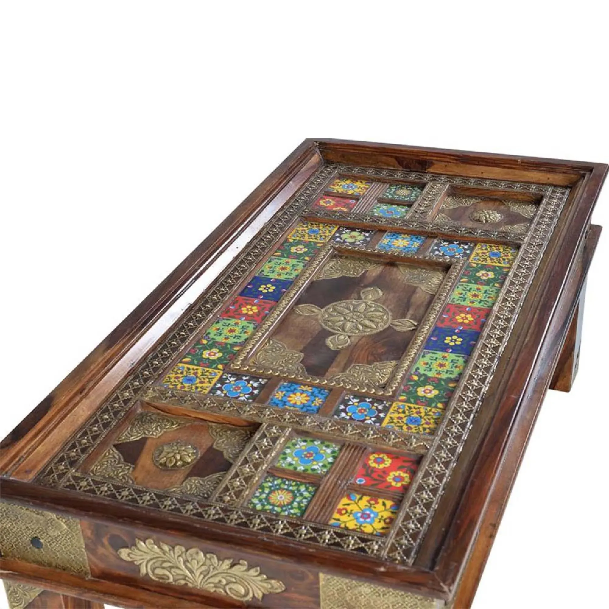 Trona Coffee Table - Brass, Acacia Wood