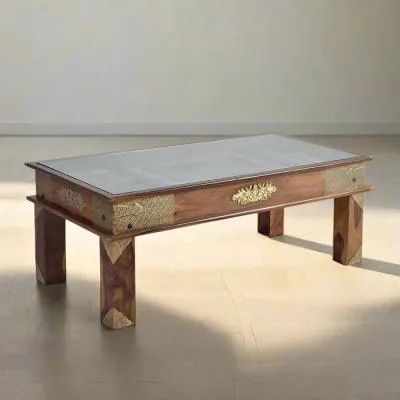 Trona Coffee Table - Brass, Acacia Wood image