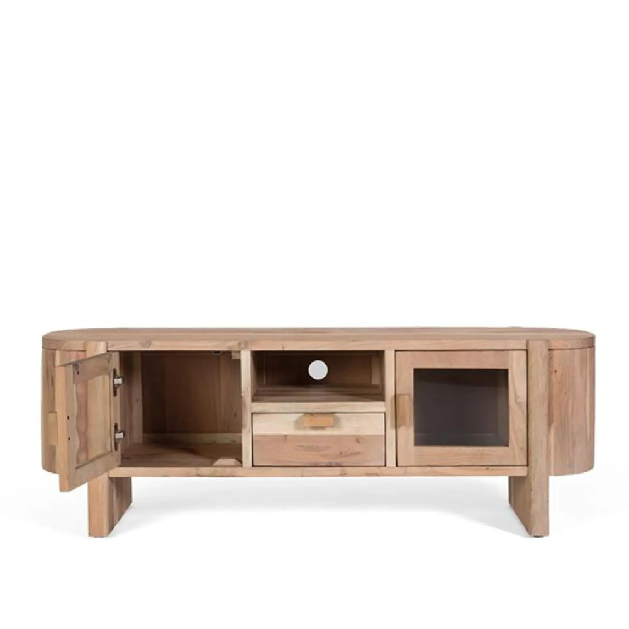 Turin 2 Door Large Curved TV Unit - Natural, Acacia Wood