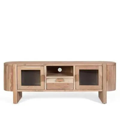 Turin 2 Door Large Curved TV Unit - Natural, Acacia Wood image