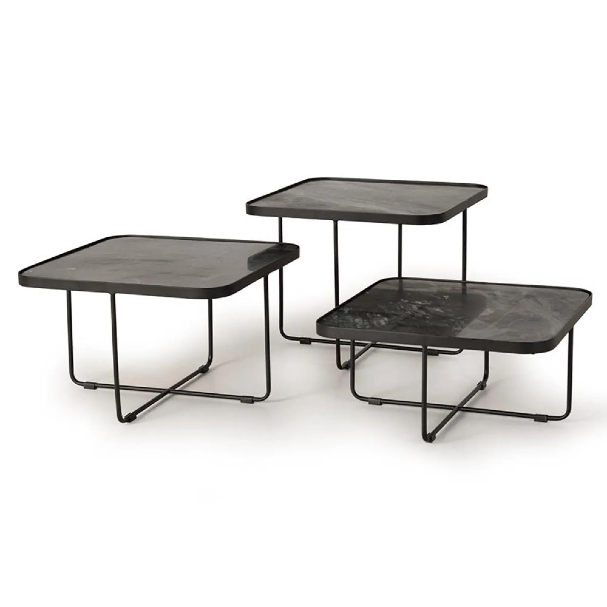 Ukwaheri Square End Table Set of 3 - Black, Marble