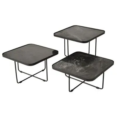 Ukwaheri Square End Table Set of 3 - Black, Marble