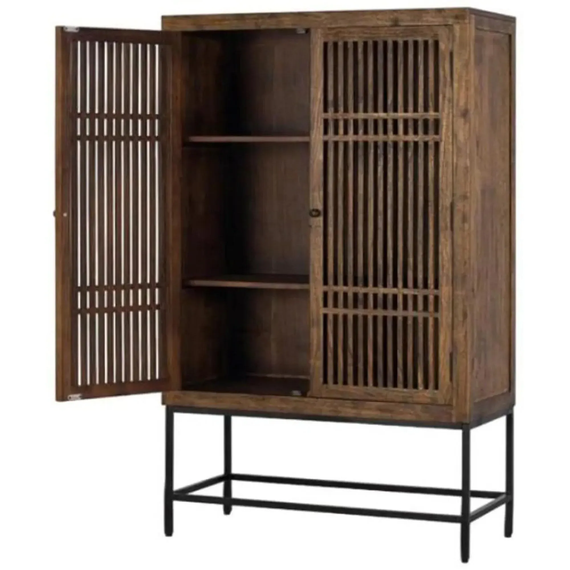 Uvalda Acacia Wood Slatted 2 Door Hall Cabinet