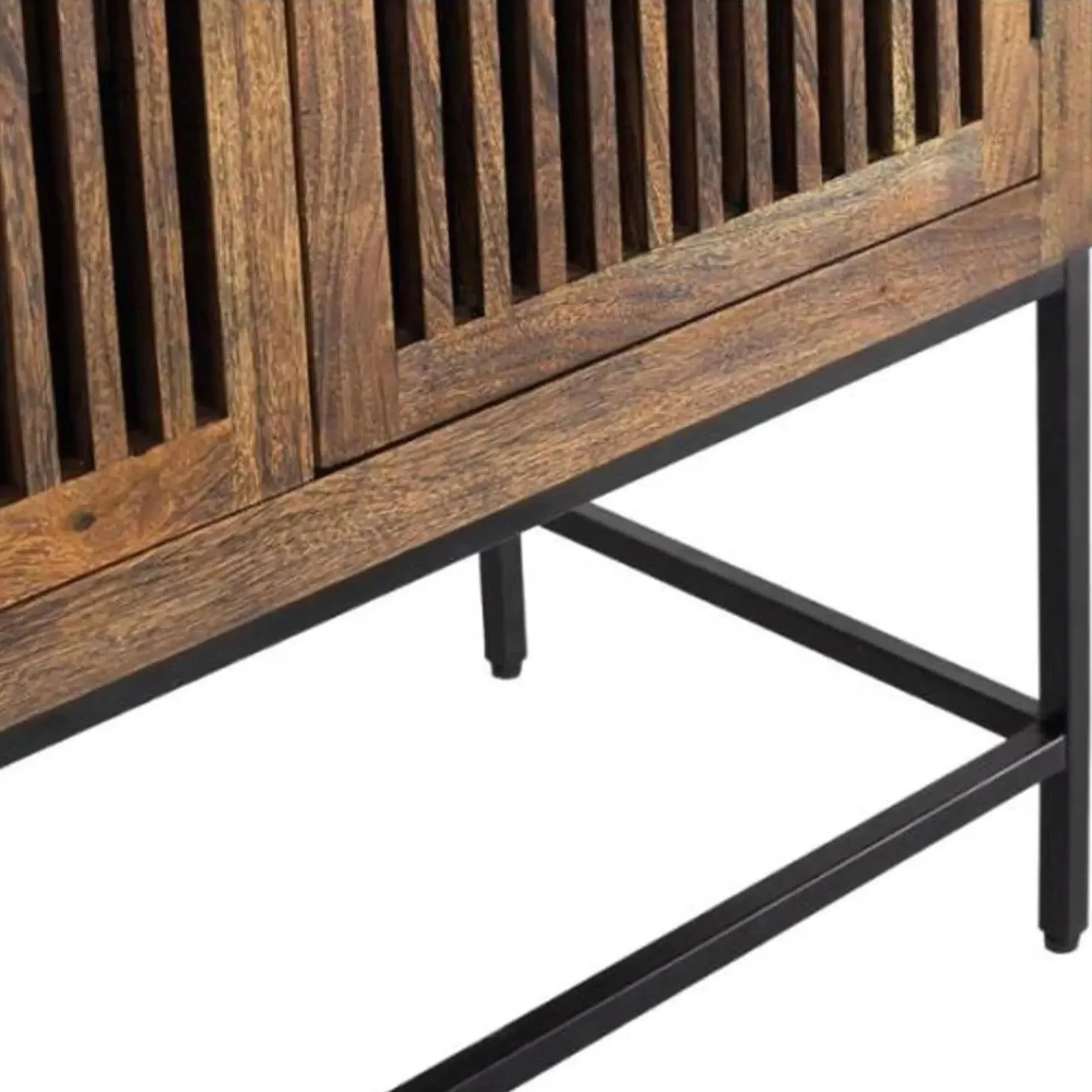 Uvalda Acacia Wood Slatted 2 Door Hall Cabinet