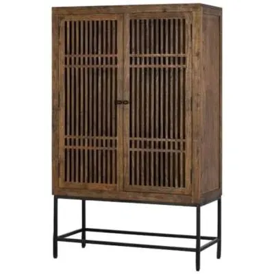 Uvalda Acacia Wood Slatted 2 Door Hall Cabinet image