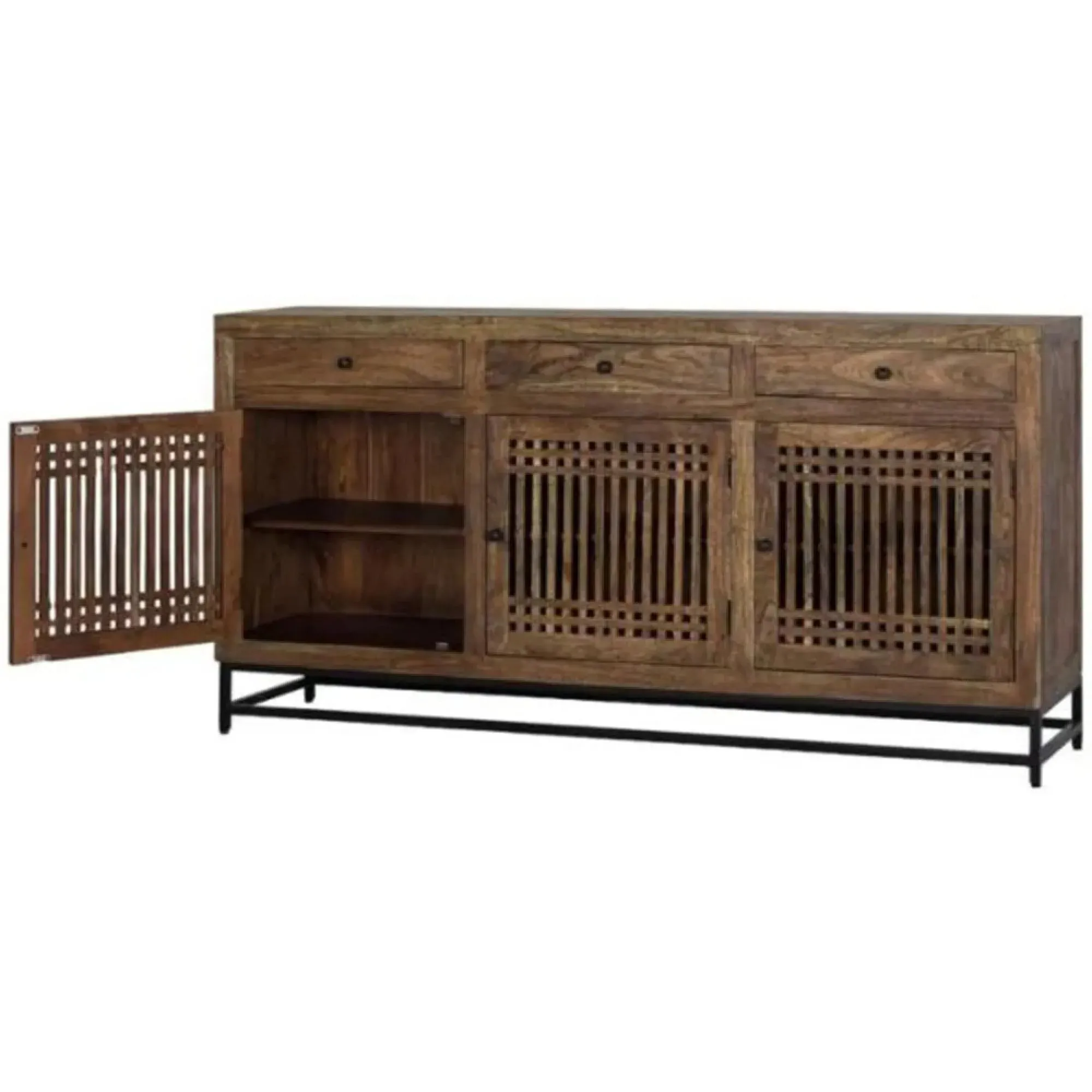 Uvalda Acacia Wood Slatted 3 Door Extra Large Sideboard