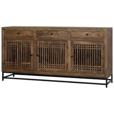 Uvalda Acacia Wood Slatted 3 Door Extra Large Sideboard
