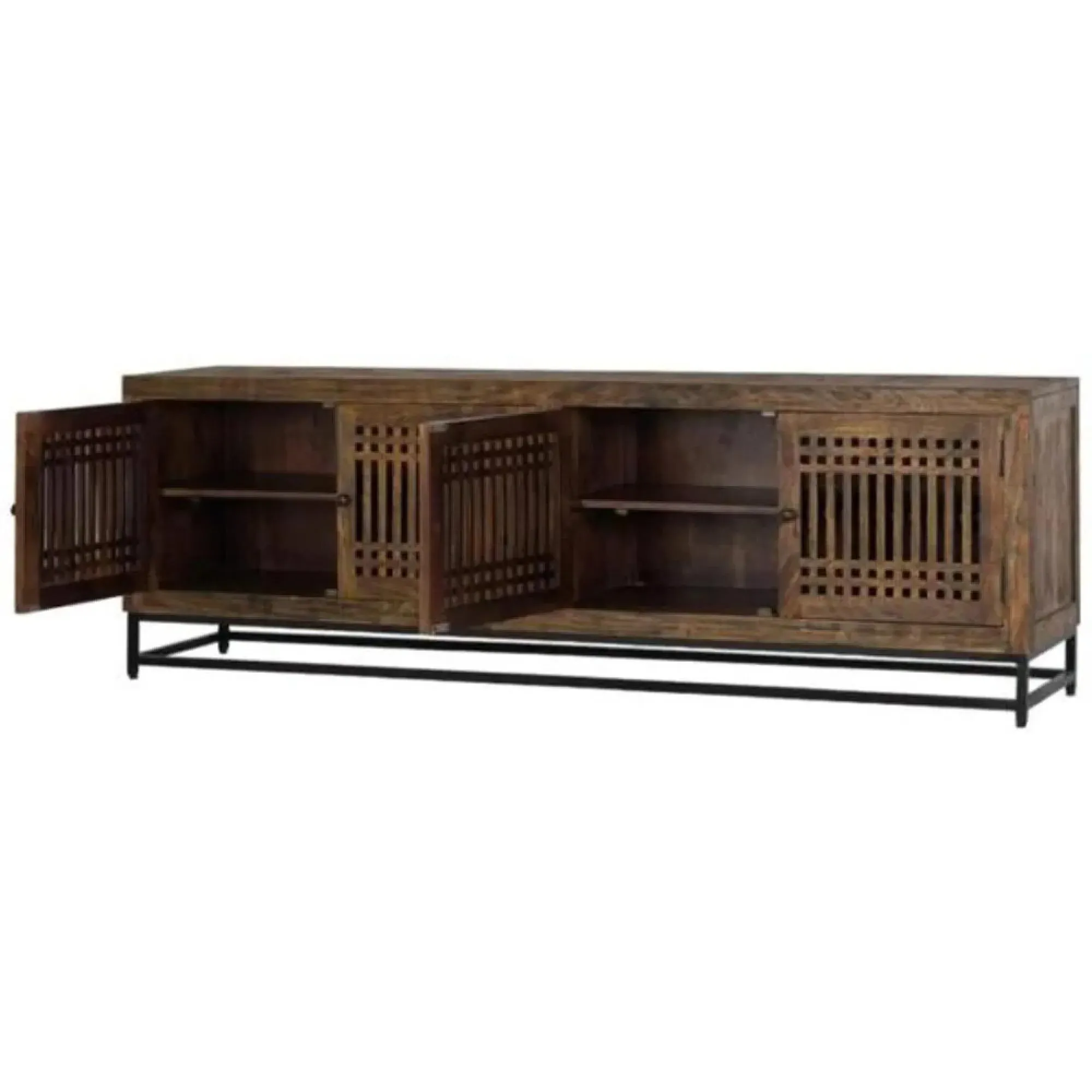 Uvalda Acacia Wood Slatted 4 Door Large TV Unit