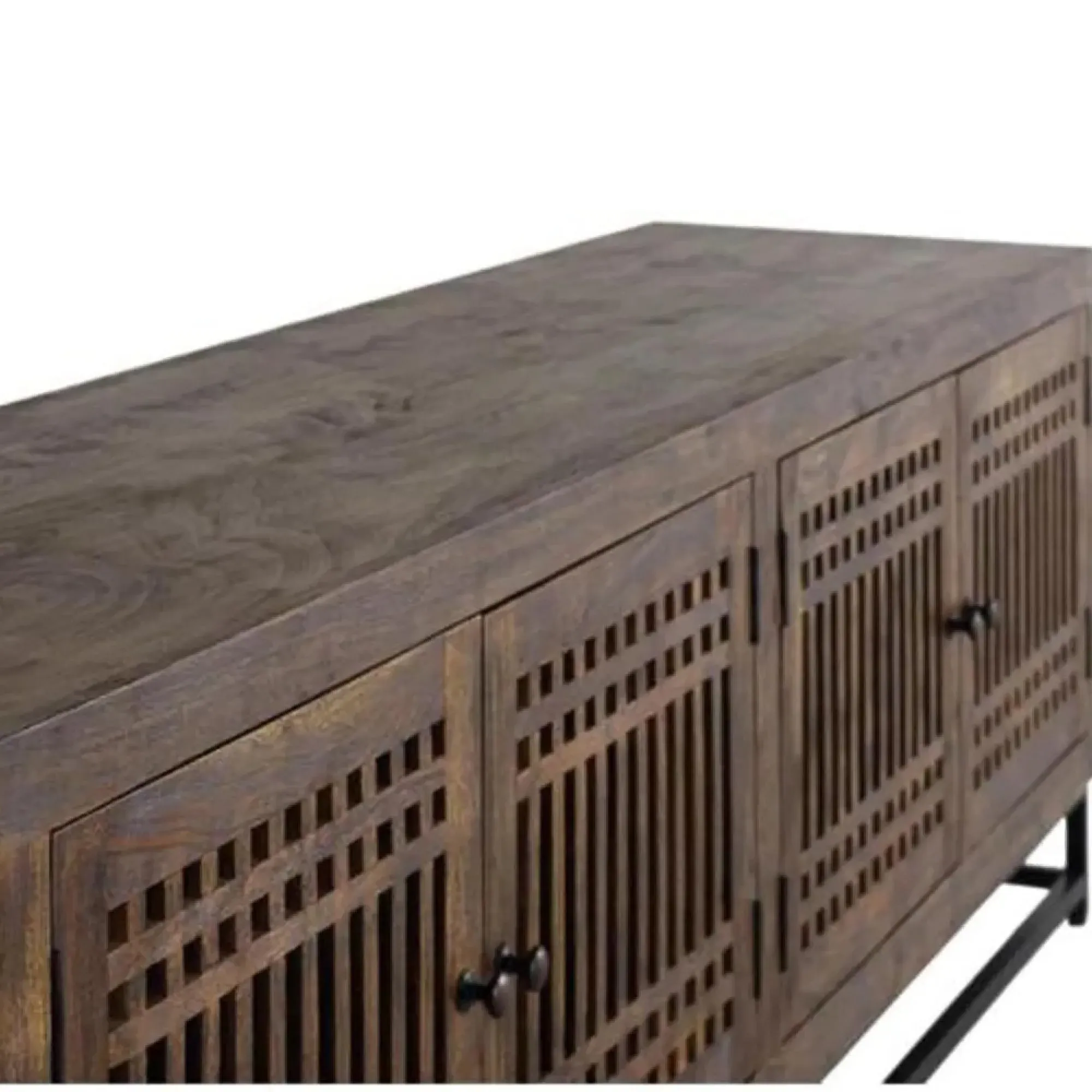 Uvalda Acacia Wood Slatted 4 Door Large TV Unit