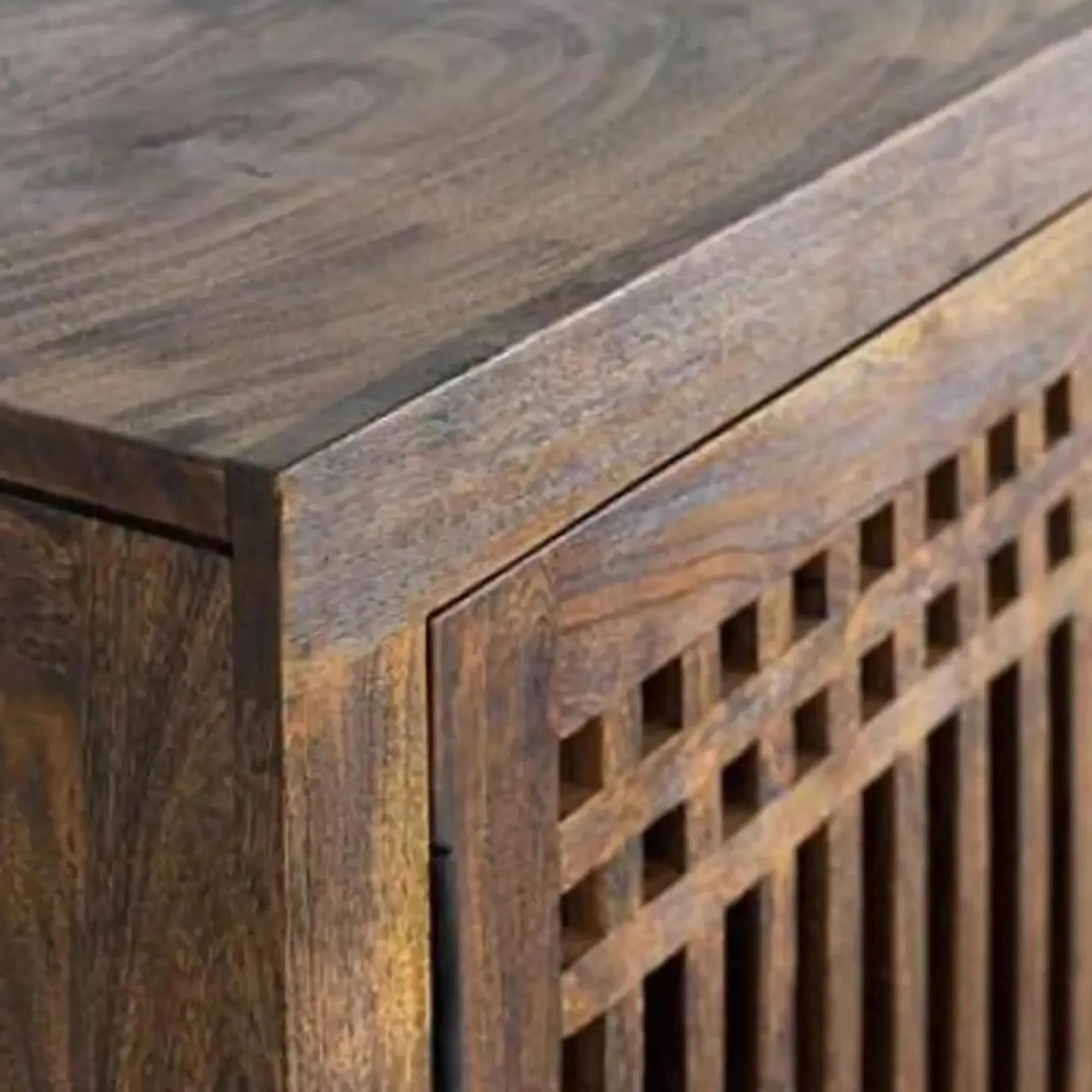 Uvalda Acacia Wood Slatted 4 Door Large TV Unit