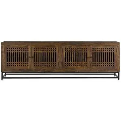 Uvalda Acacia Wood Slatted 4 Door Large TV Unit