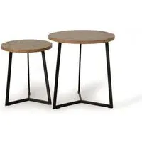 Vibambani Round End Table Set of 2 - Natural, Solid Wood