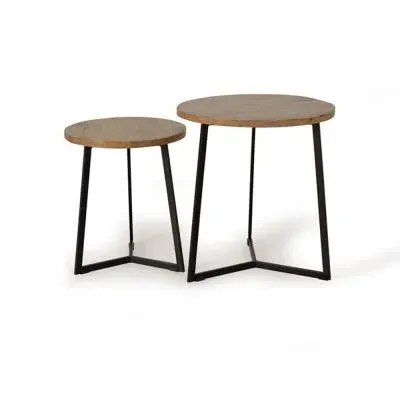 Vibambani Round End Table Set of 2 - Natural, Solid Wood