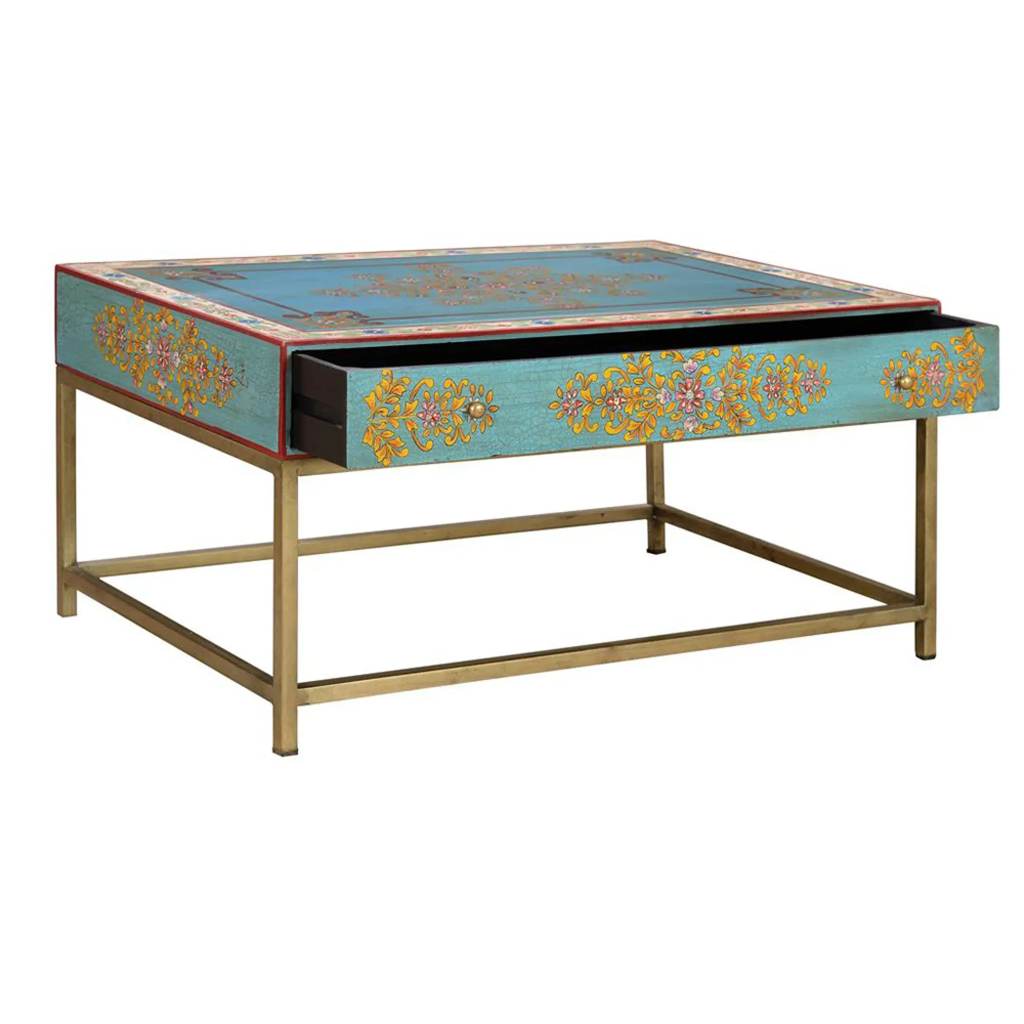 Yambagomi Coffee Table with Drawer - Blue, Mango Wood