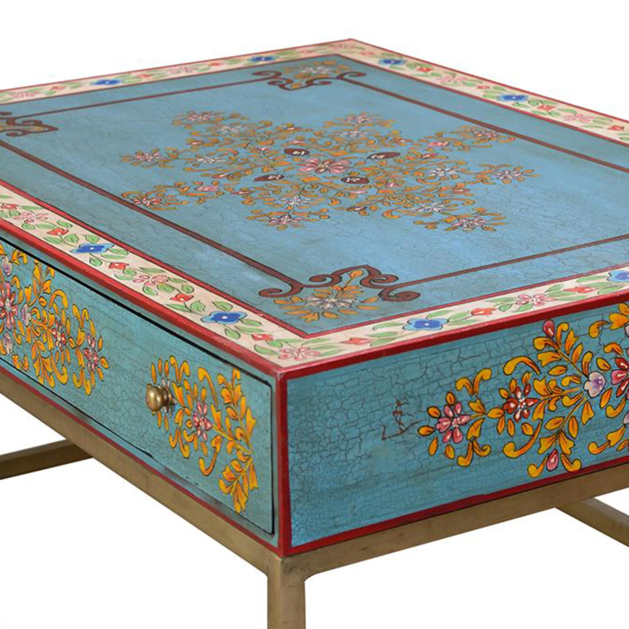 Yambagomi Coffee Table with Drawer - Blue, Mango Wood