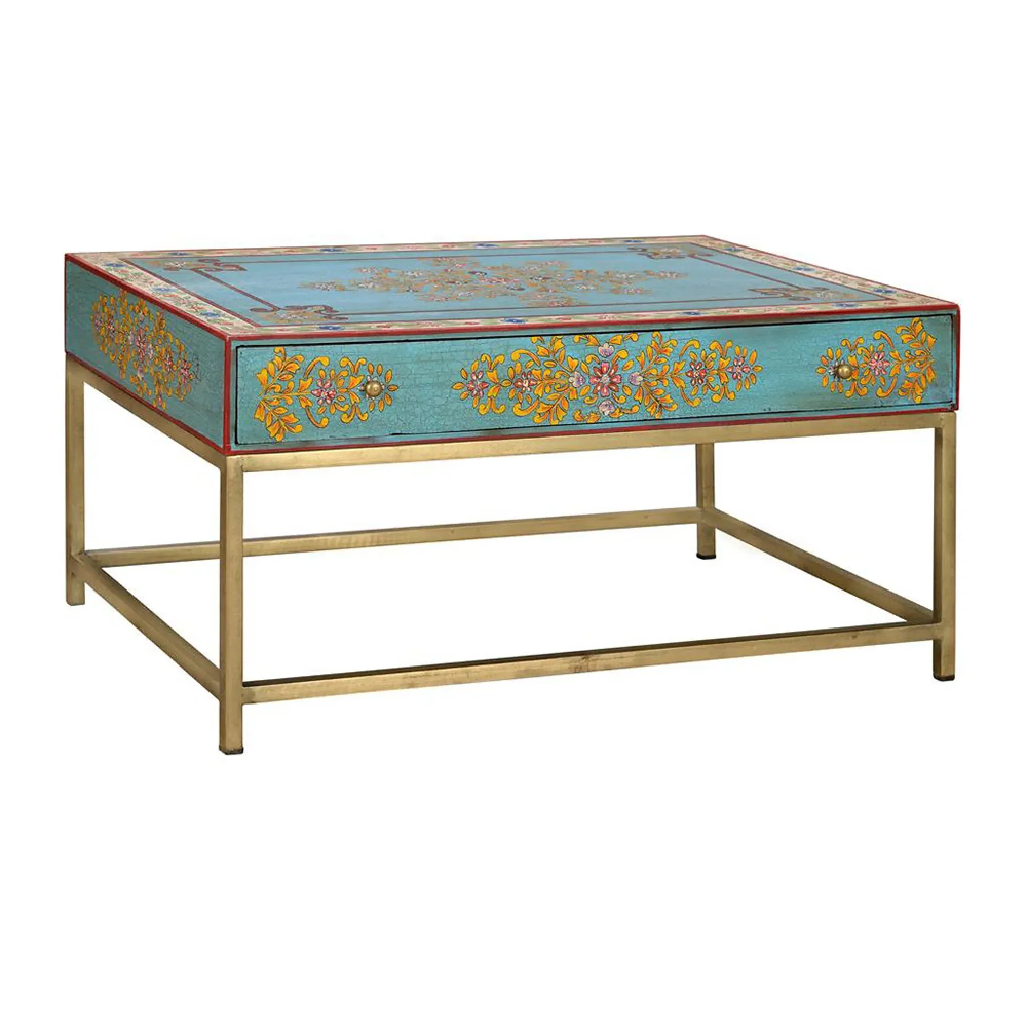 Yambagomi Coffee Table with Drawer - Blue, Mango Wood