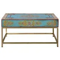 Yambagomi Coffee Table with Drawer - Blue, Mango Wood