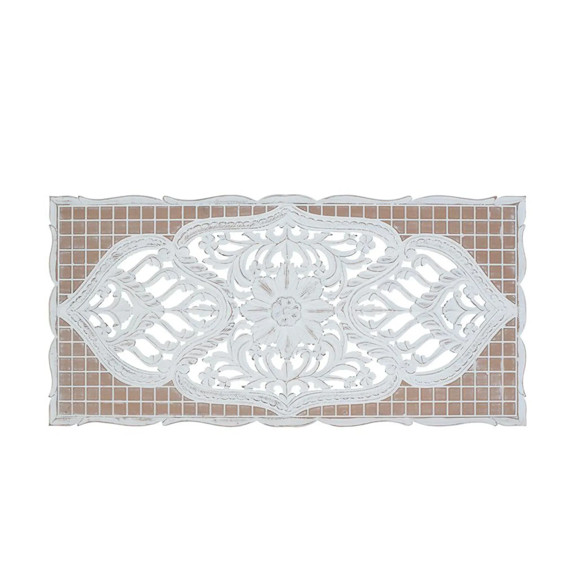 Yurchen Carved Headboard - Aged White, Mango Wood