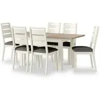 4-6 Seater Extending Dining Set with Fabric Chairs - White