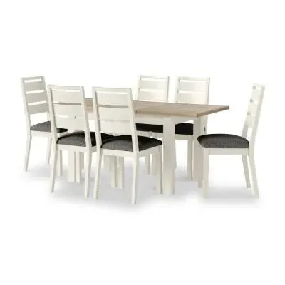 4-6 Seater Extending Dining Set with Fabric Chairs - White