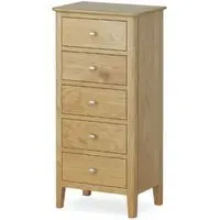 Bath Oak 5 Drawer Narrow Chest - Pale Oak