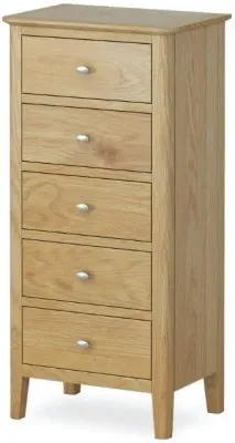 Bath Oak 5 Drawer Narrow Chest - Pale Oak image