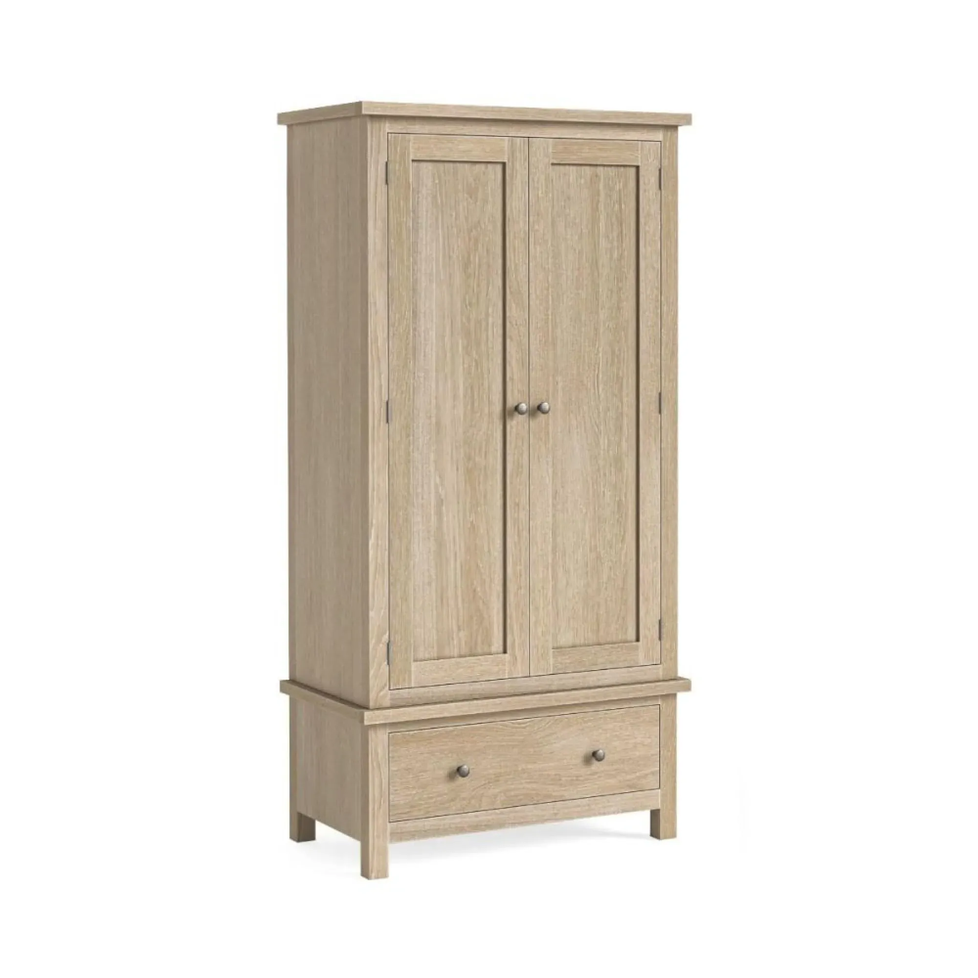 Country Oak 2 Door Gents Wardrobe - White Washed