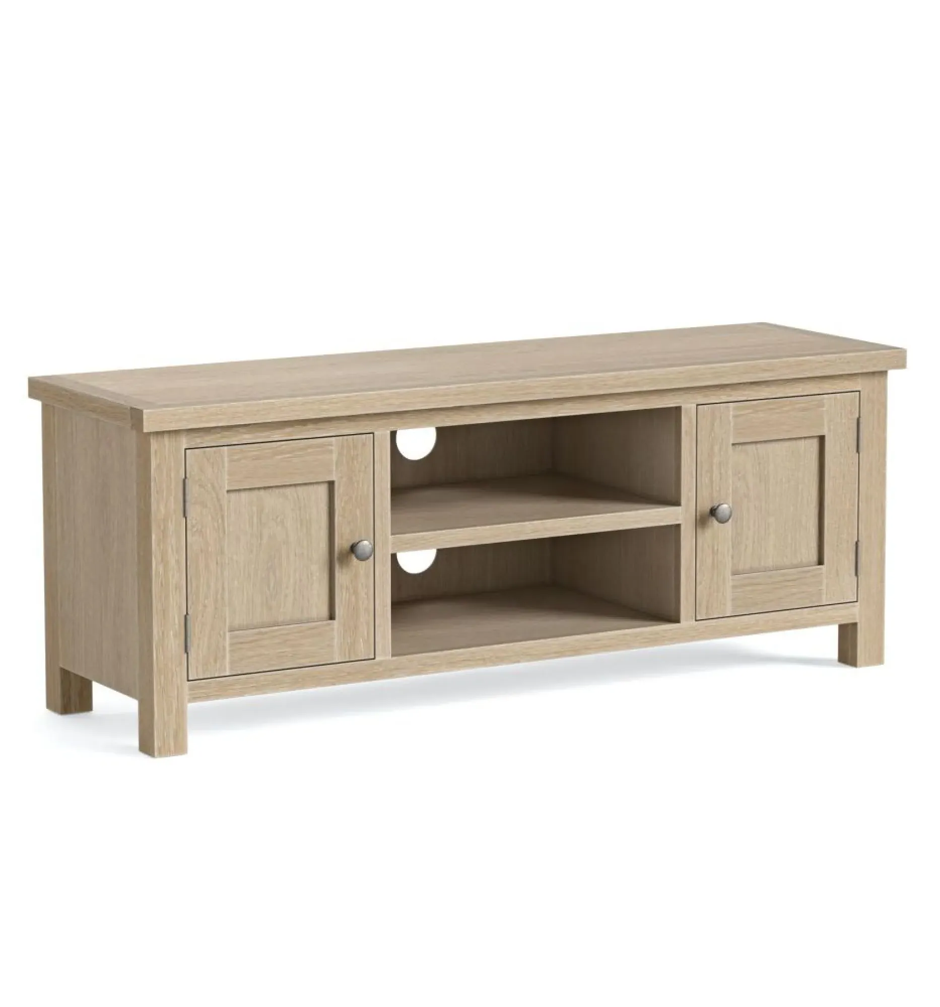Country Oak 2 Door TV Unit with Storage - White Washed