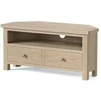 Country Oak 2 Drawer Corner TV Unit - White Washed