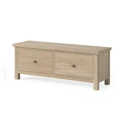 Country Oak 2 Drawer Large Bench - White Washed image