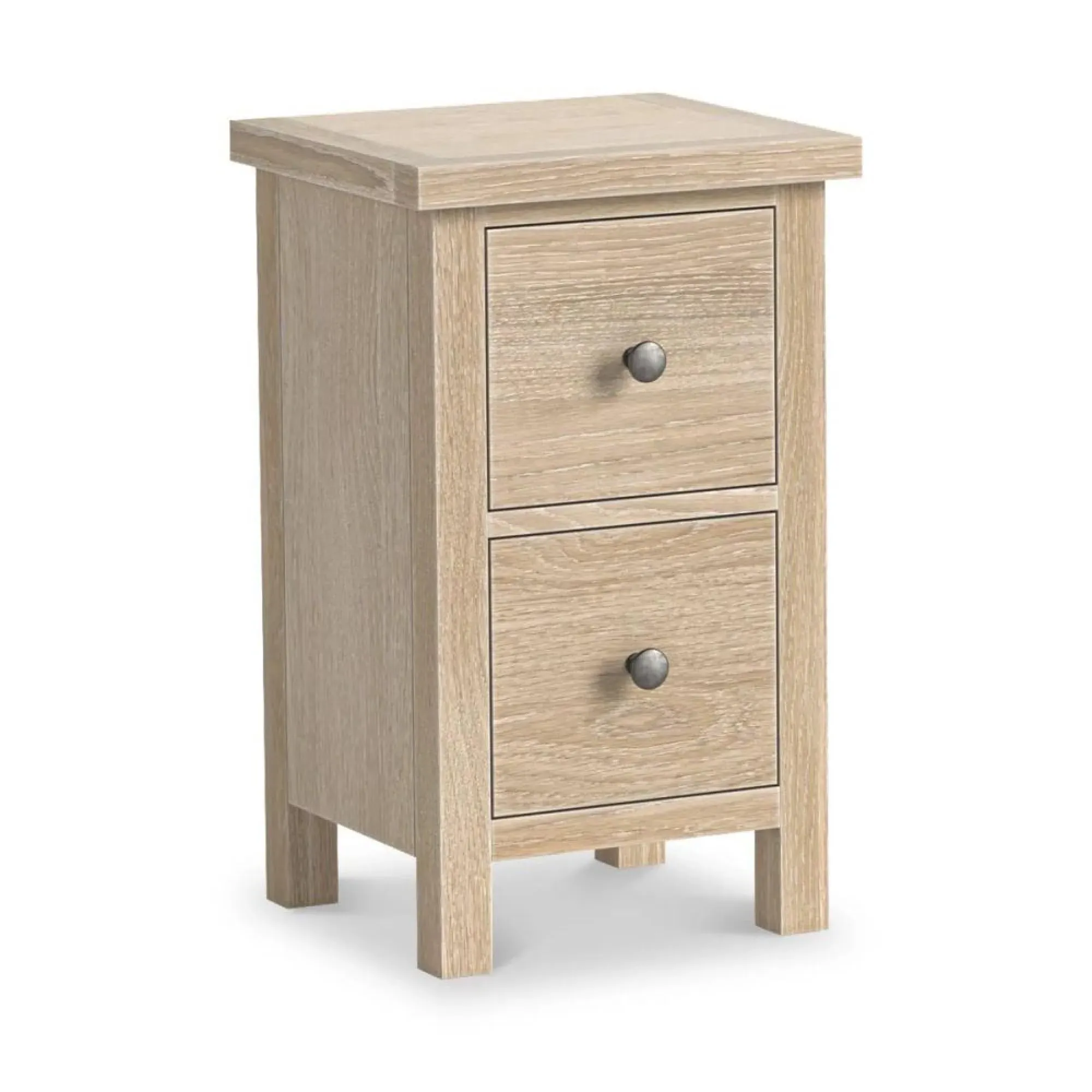 Country Oak 2 Drawer Narrow Bedside Cabinet - White