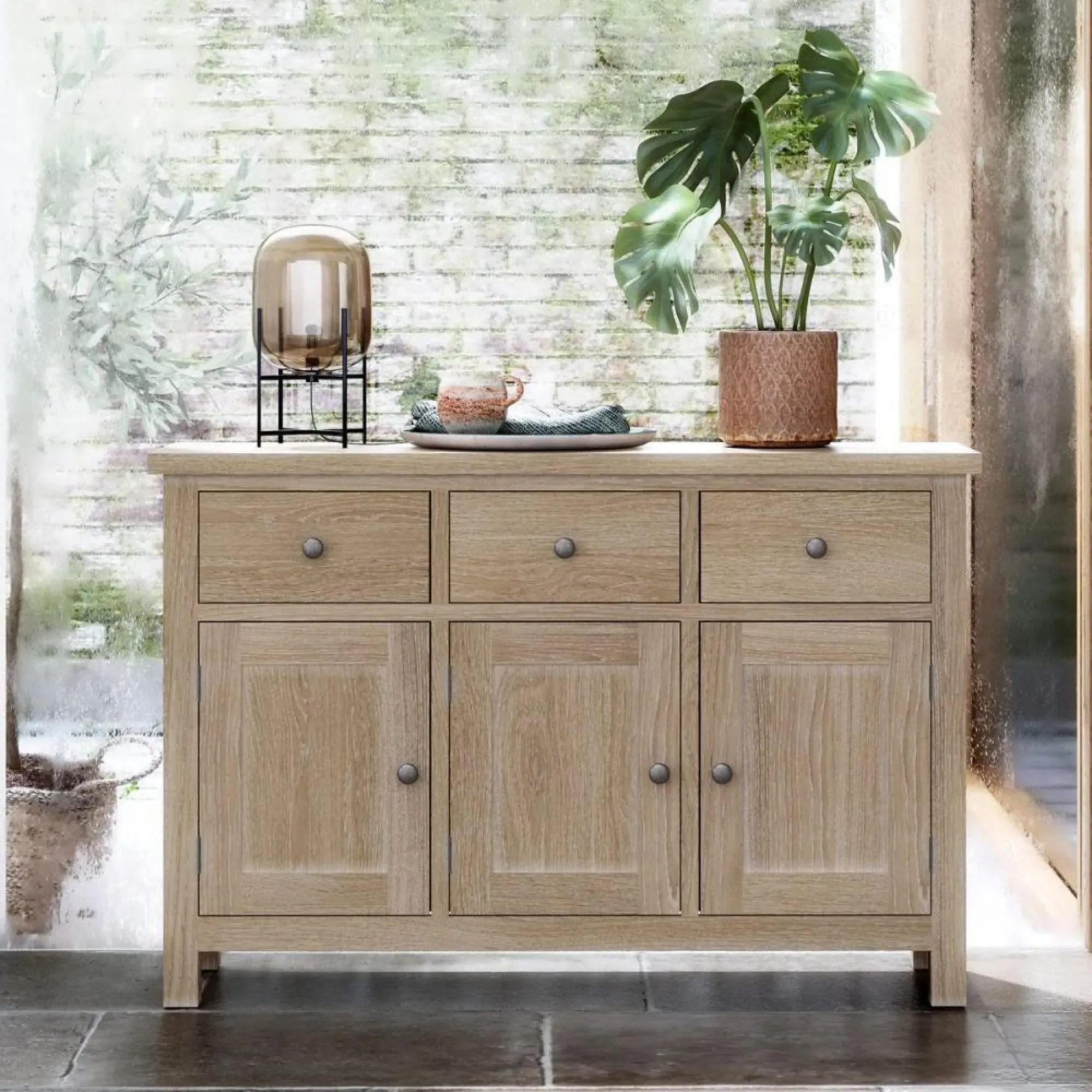 Country Oak 3 Door Large Sideboard - White