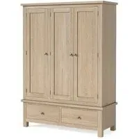 Country Oak 3 Door Triple Wardrobe - White Washed